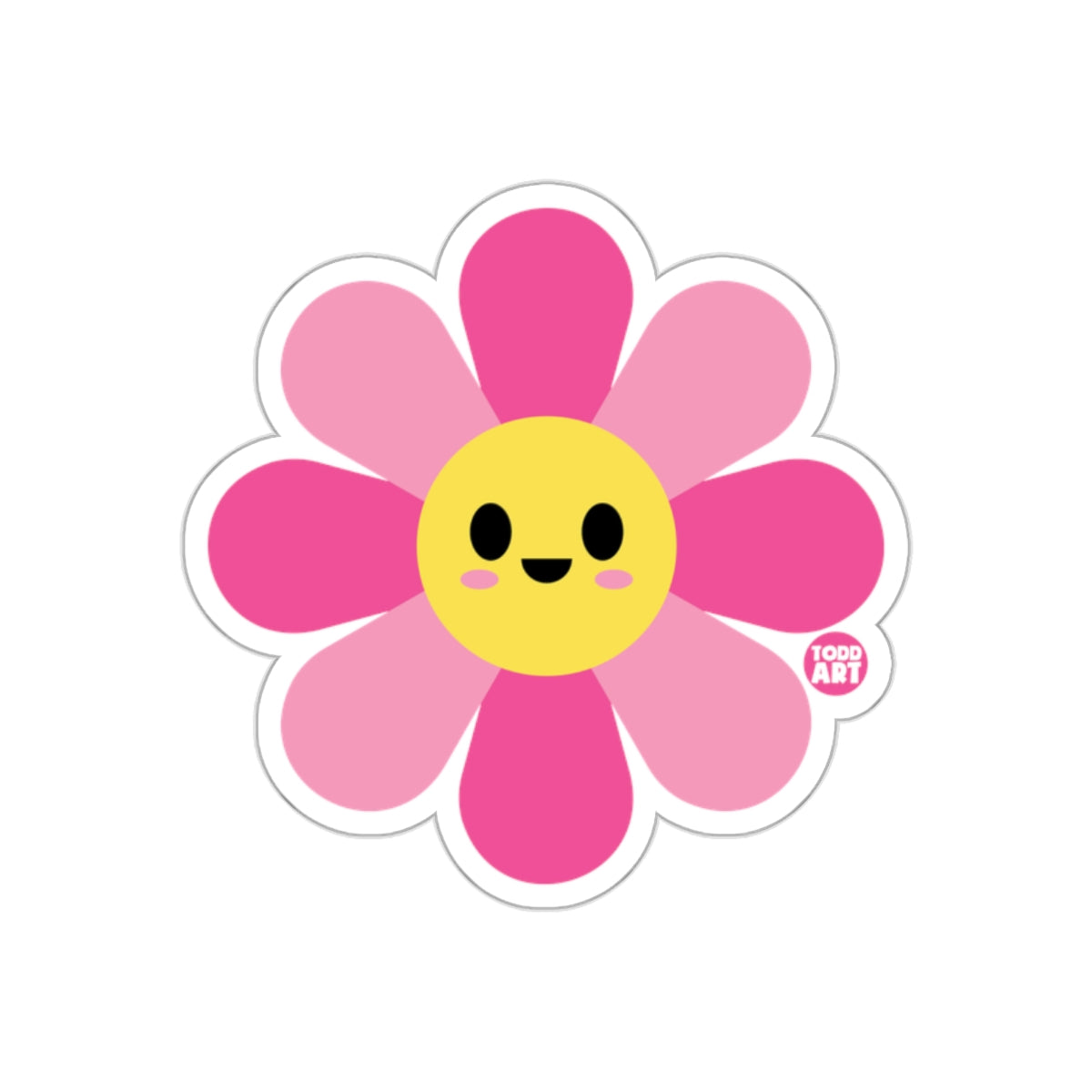 Cute Pink Flower with Smile Art Todd Art Sticker