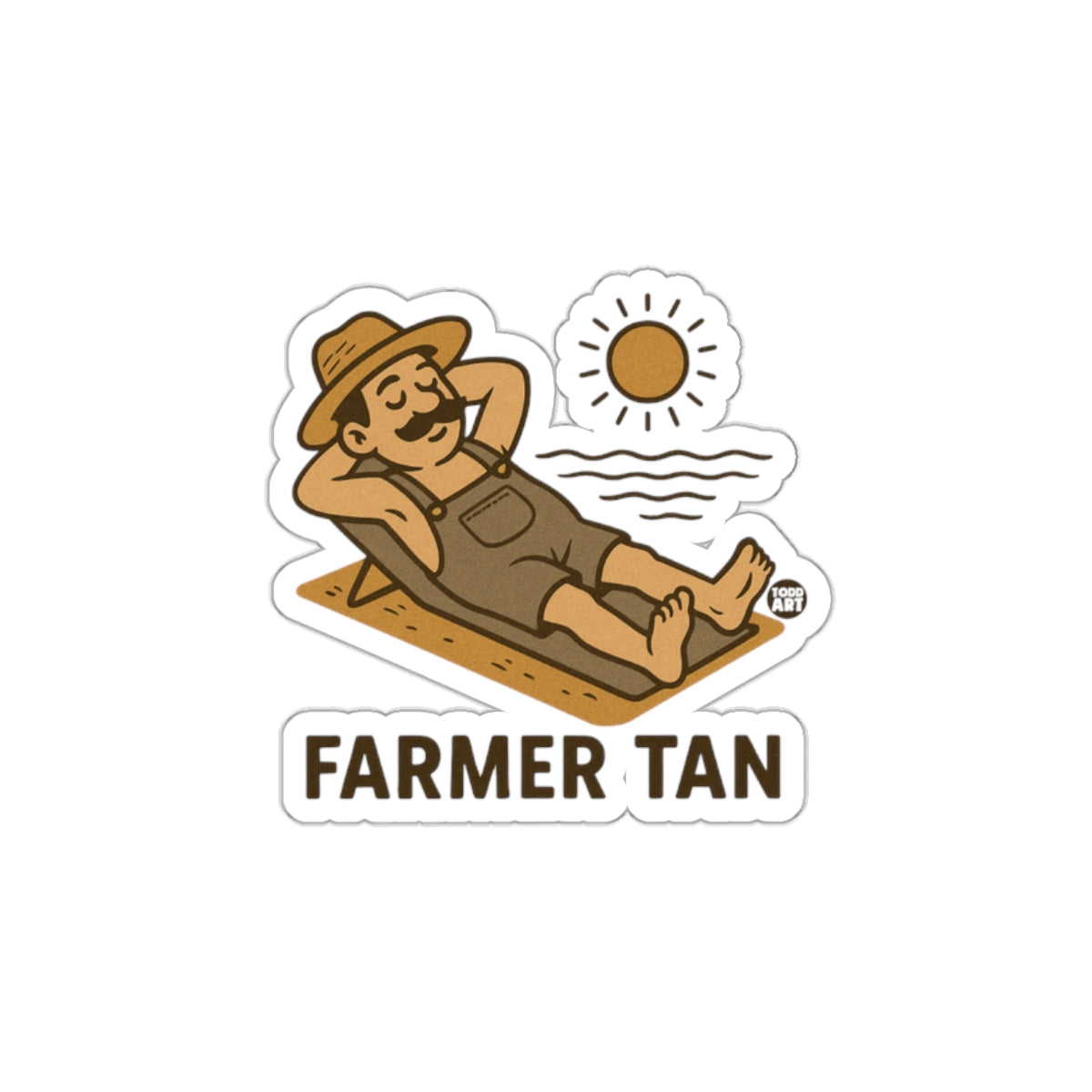 Relaxing Farmer Tan Sunbathing Cartoon Sticker