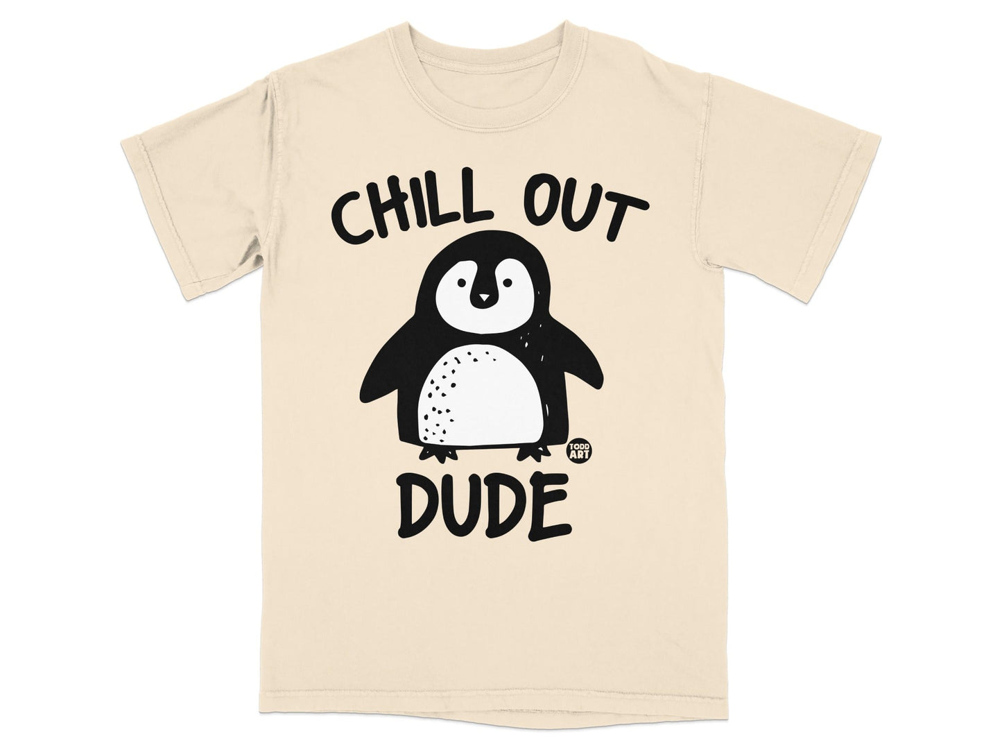 T-shirt with cartoon penguin and text "CHILL OUT DUDE"