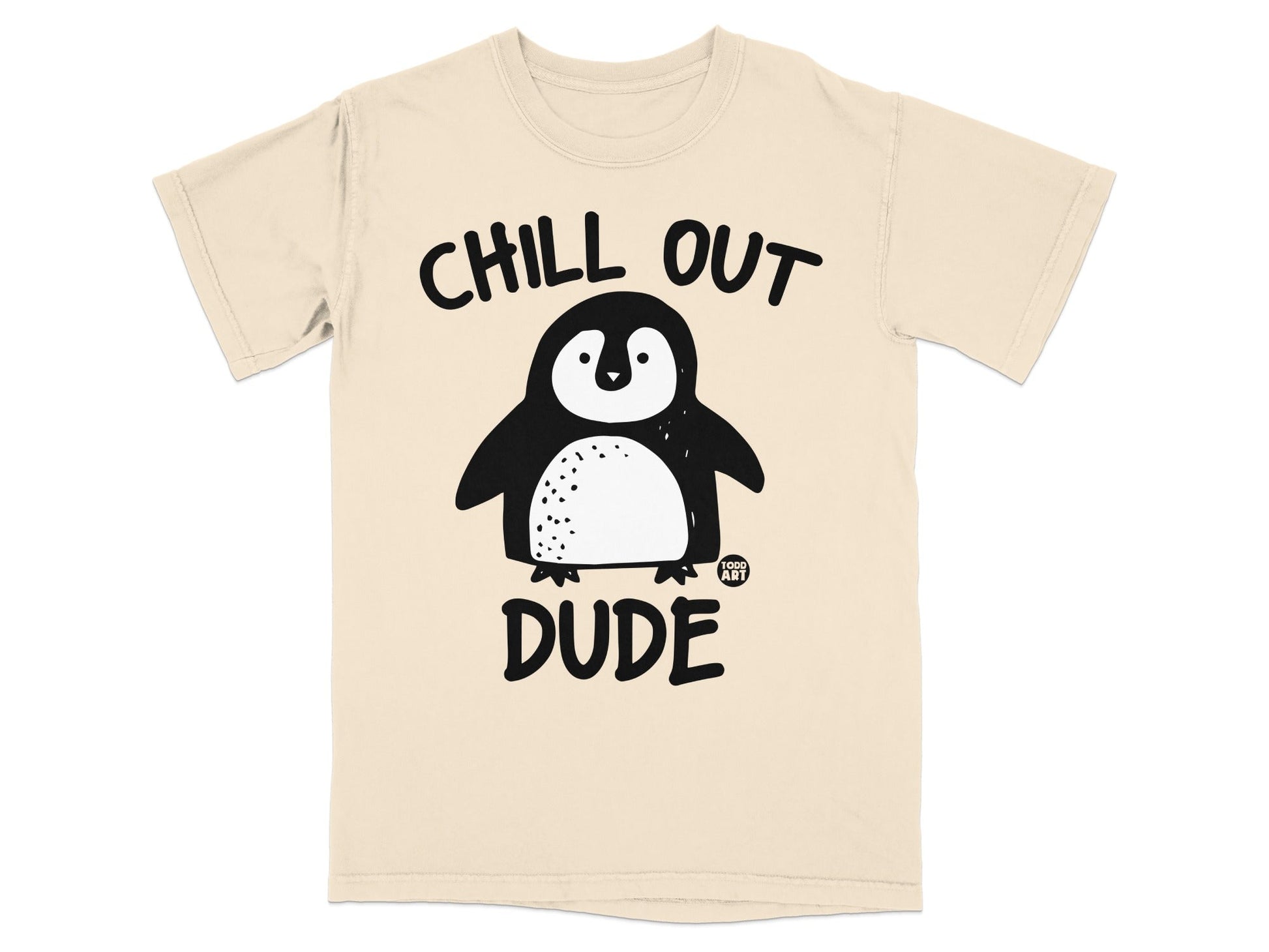 T-shirt with cartoon penguin and text "CHILL OUT DUDE"