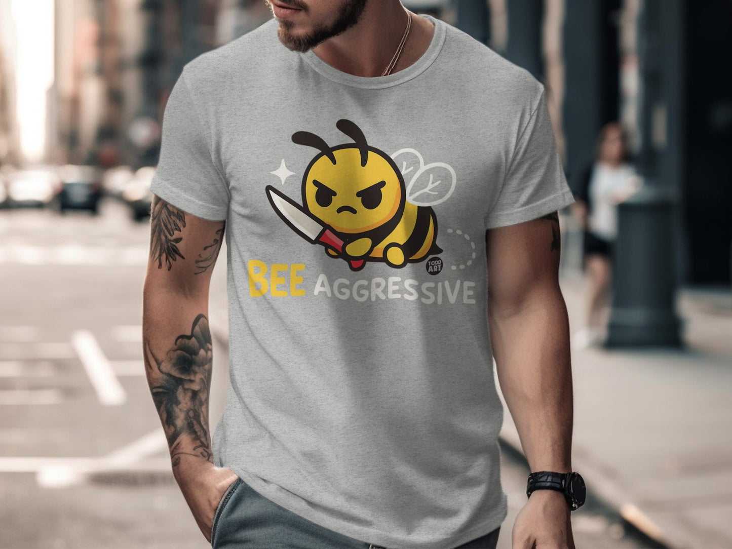 Bee Aggressive Cute Graphic Novelty Tee Shirt