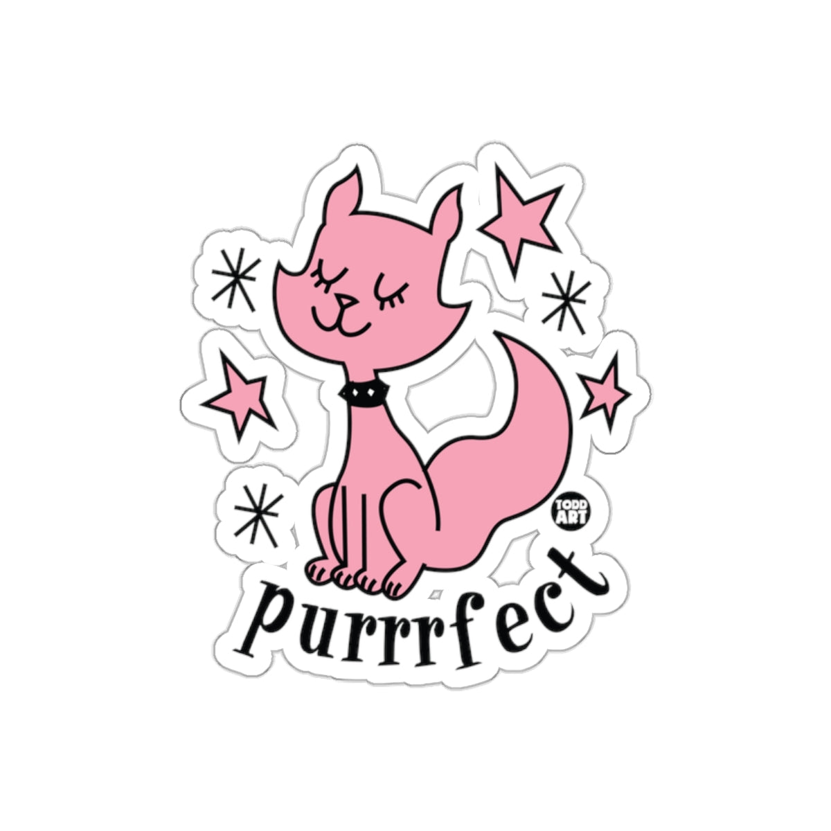 Purrrfect Cartoon Pink Cat Cute Stars Sticker