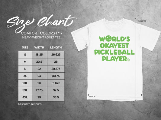 Comfort Colors 1717 size chart for heavyweight adult tees.