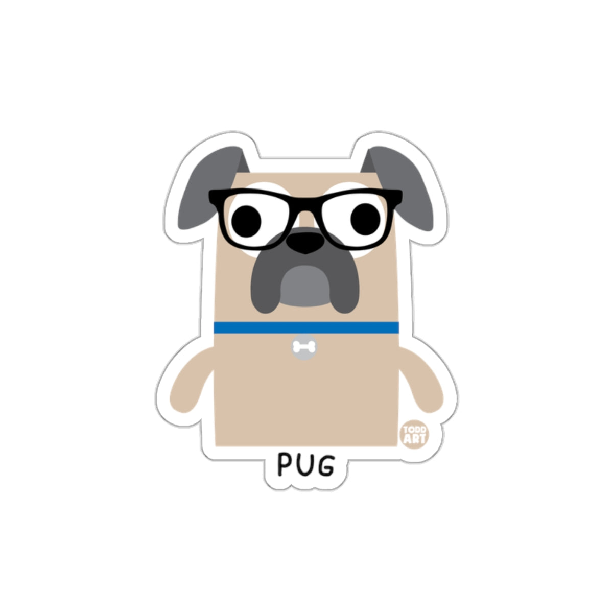 Cute Cartoon Pug with Glasses Graphic Sticker Design