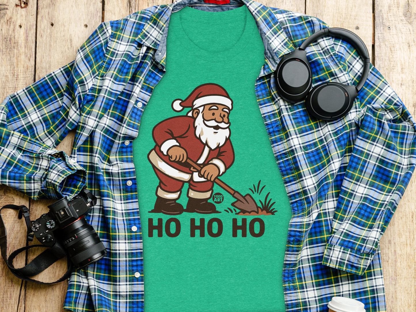 Festive Santa Character with Ho Ho Ho Graphic Shirt
