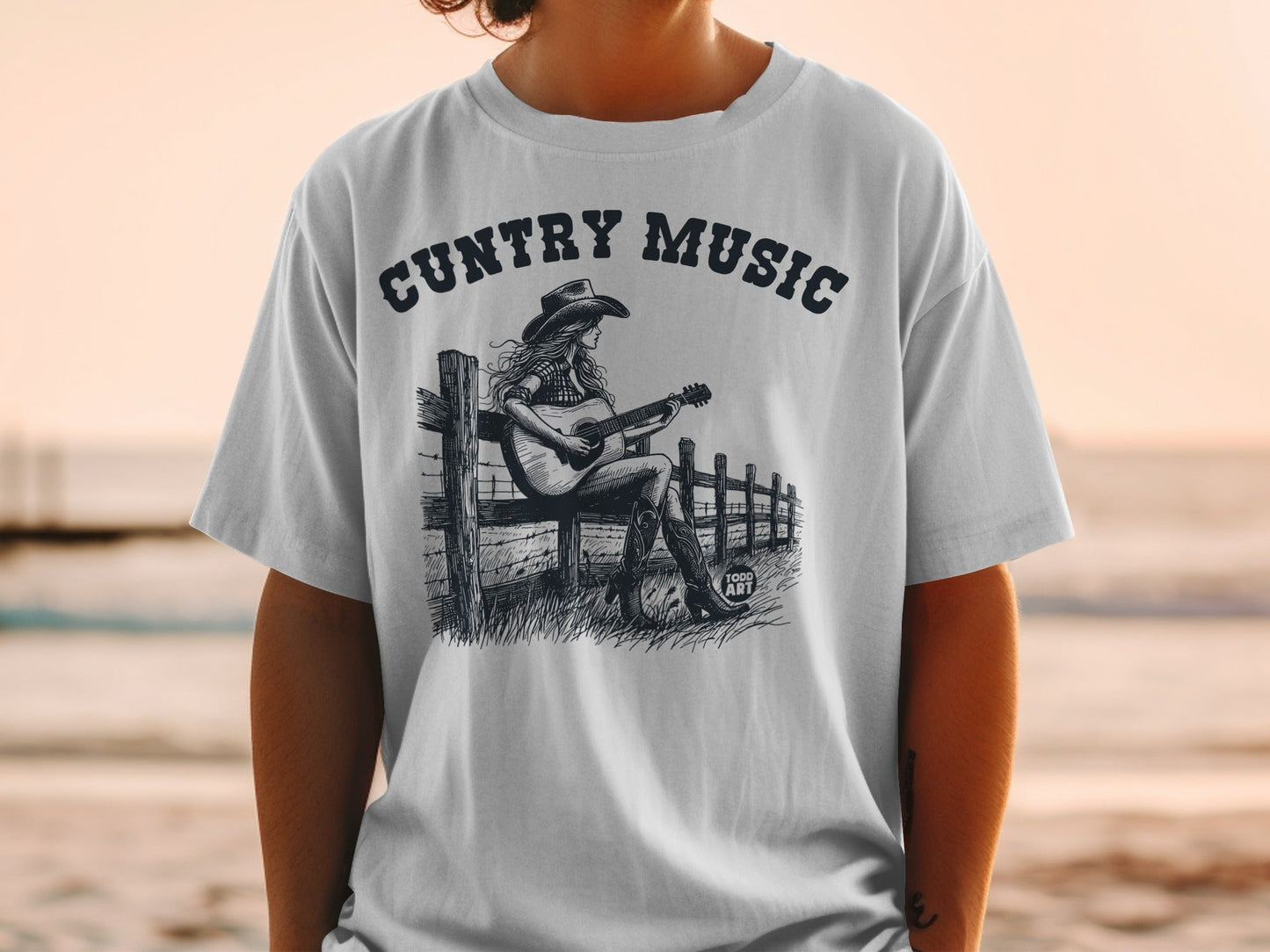 Country music graphic on a white t-shirt.