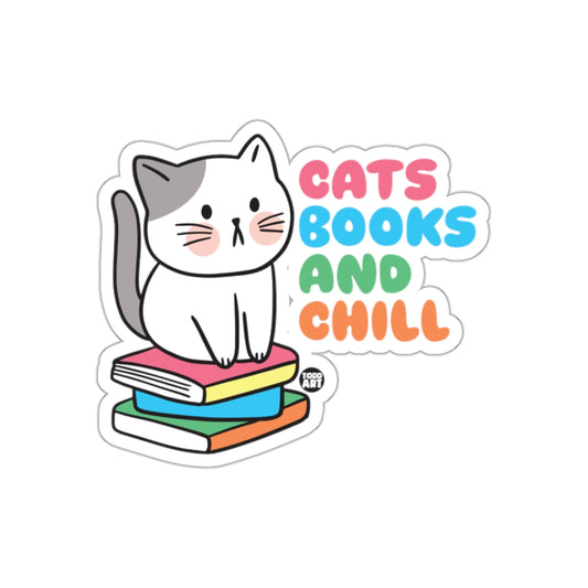 Cats Books and Chill On Books Stack Adorable Stickers