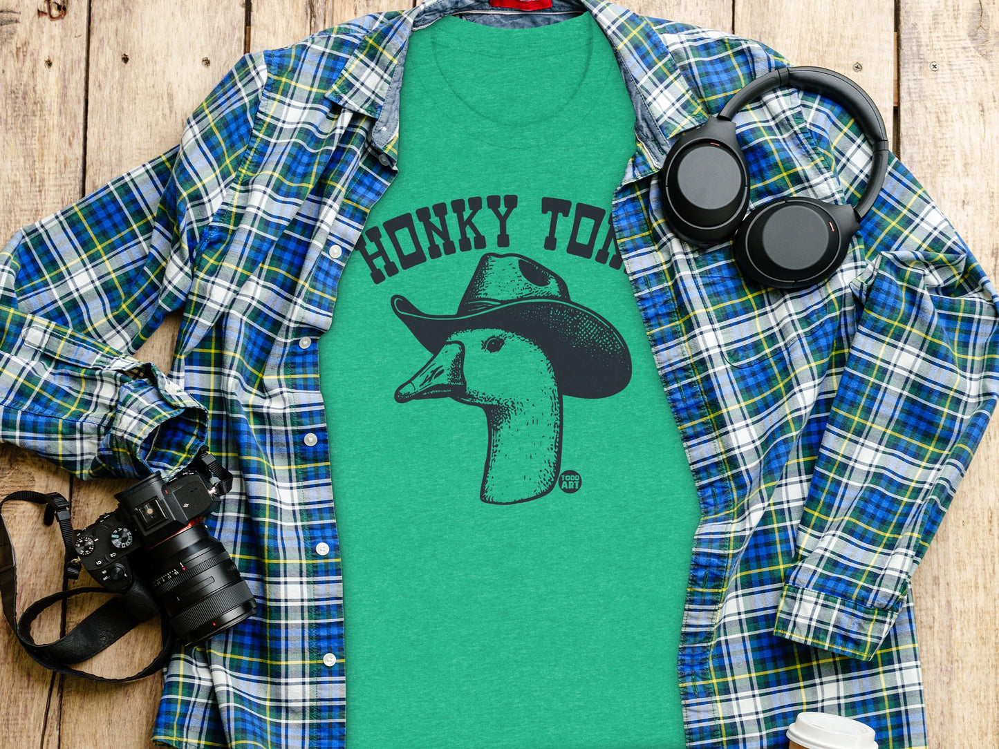 Honky Tonk Duck Cowboy Graphic Green Shirt product