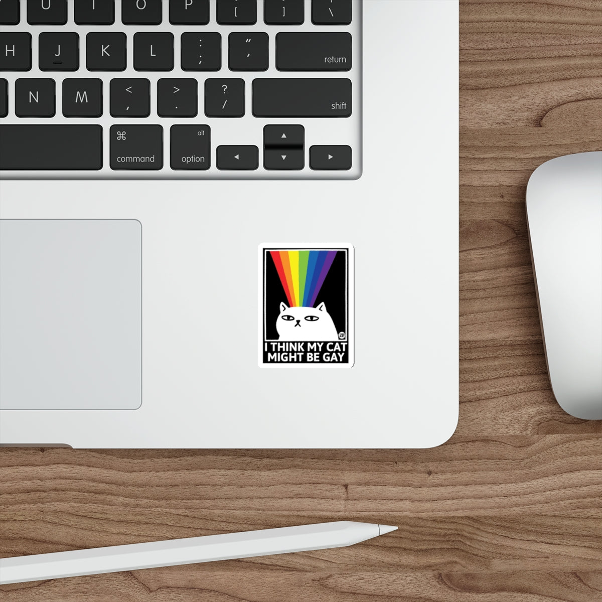 I THINK MY CAT MIGHT BE GAY Rainbow Cat Sticker product type