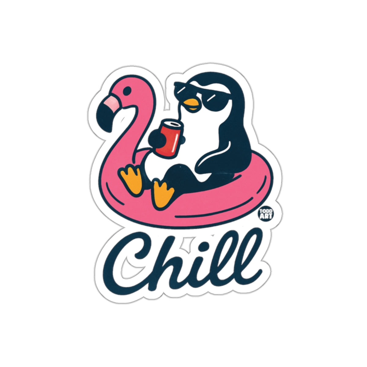 Penguin Chilling On Flamingo Float With Drink Stickers