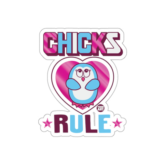 Chicks Rule with Cute Penguin Heart Graphic Stickers
