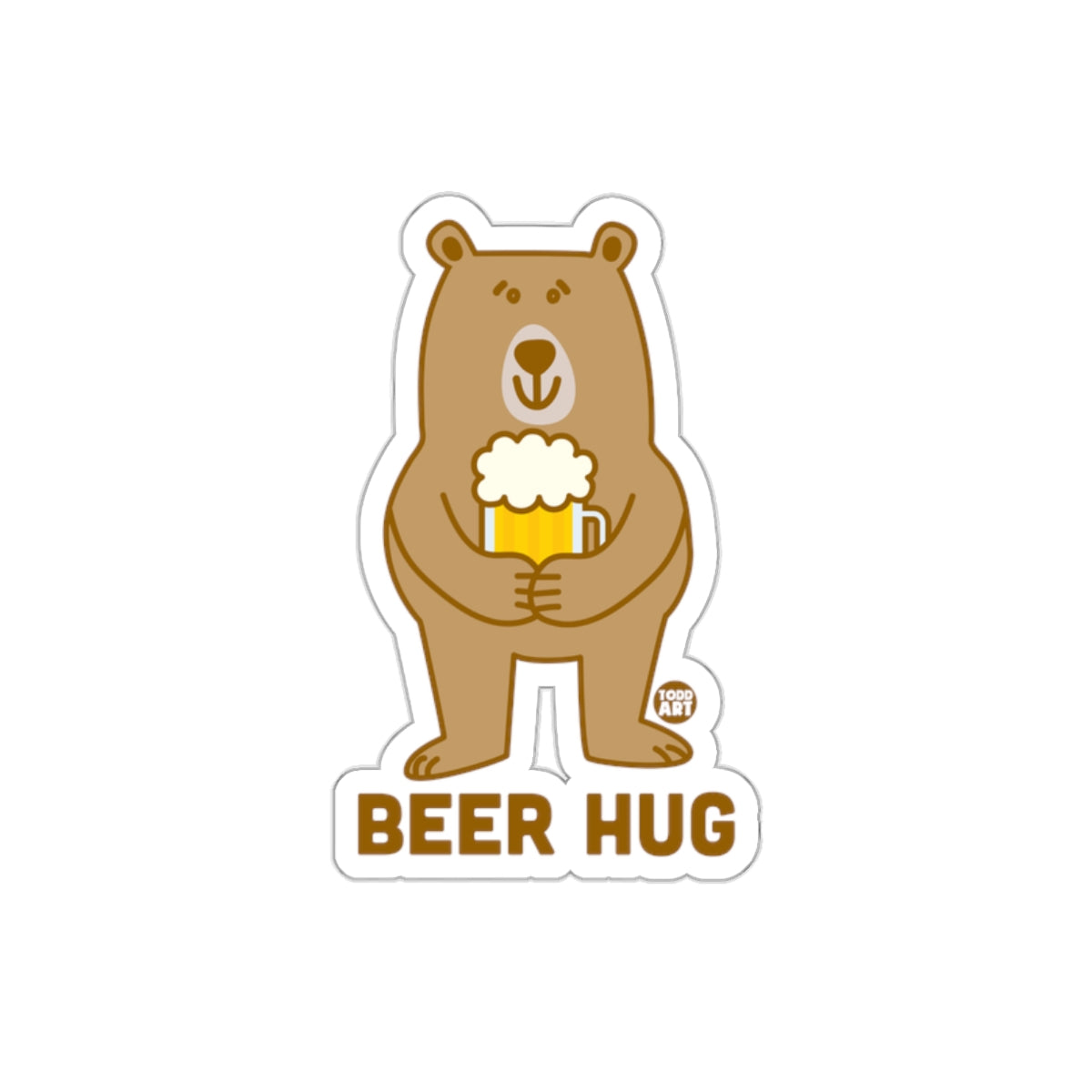 Bear Holding a Beer Hug Sticker Cute Bear with Beer Hug