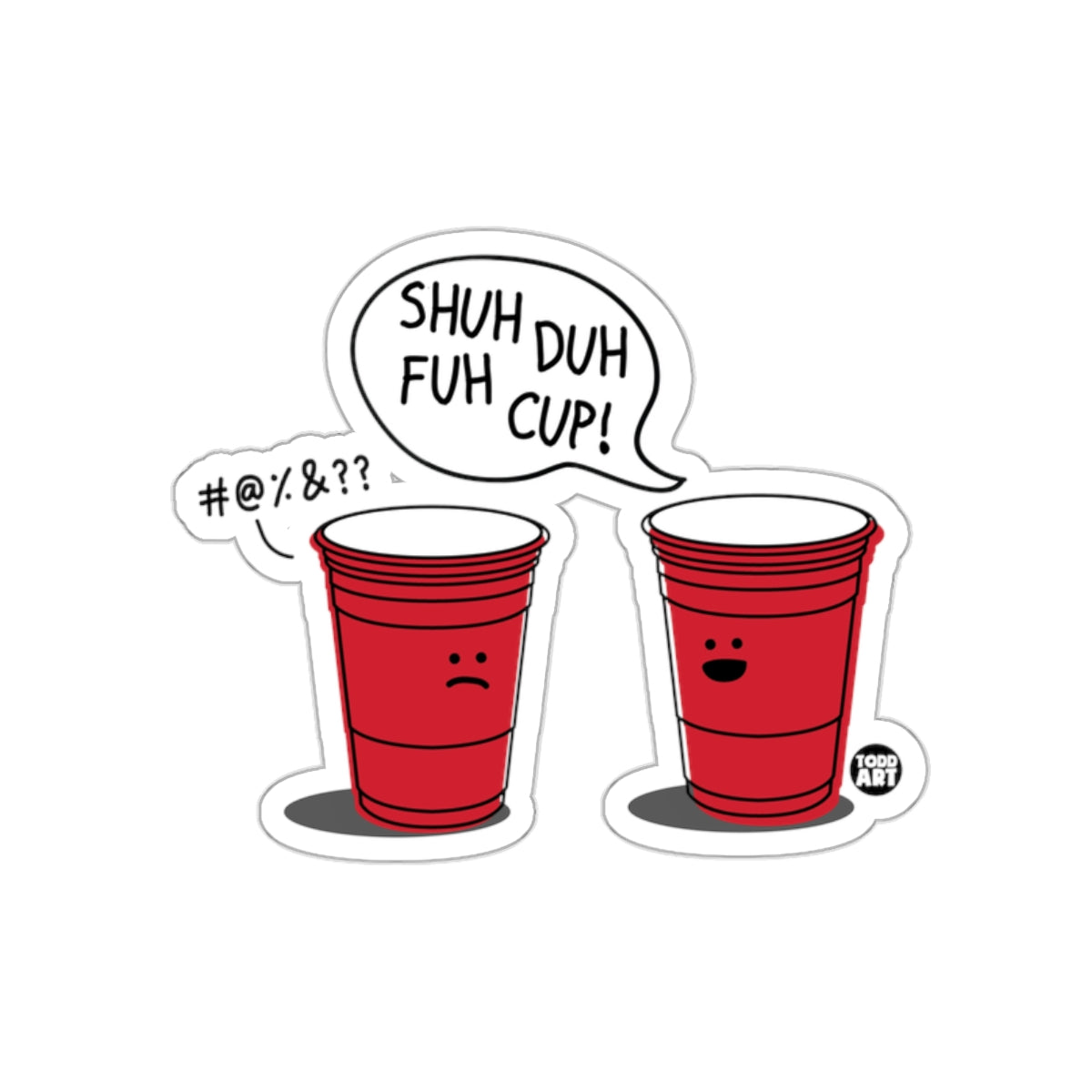 Funny Red Cups with Speech Bubbles Sticker Design