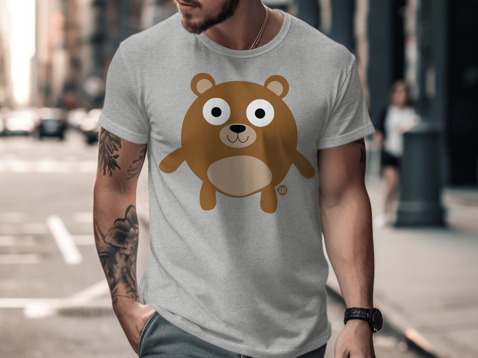 Cute Cartoon Bear Graphic on Stylish T-Shirt Product