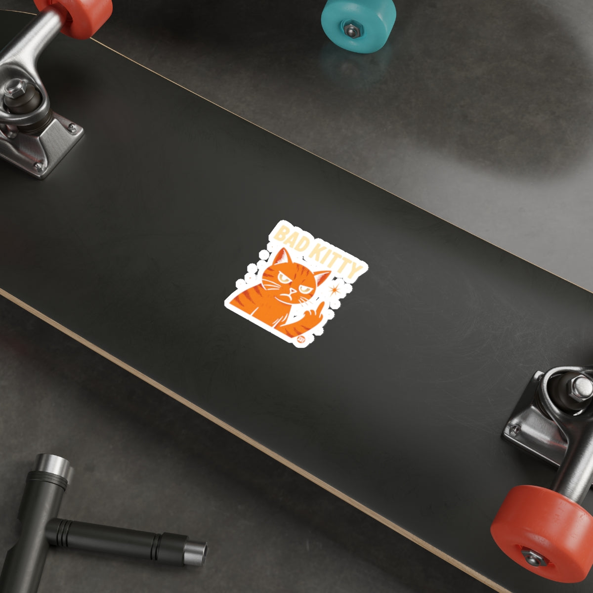 Rude Bad Kitty Orange Tabby Cat Middle Finger sticker