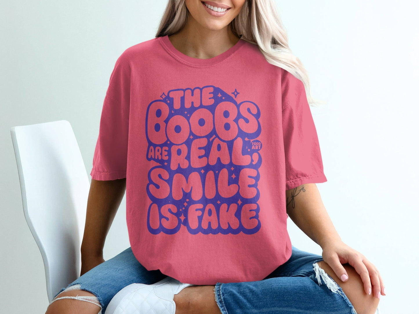 The Boobs Are Real Smile Is Fake Graphic Tee