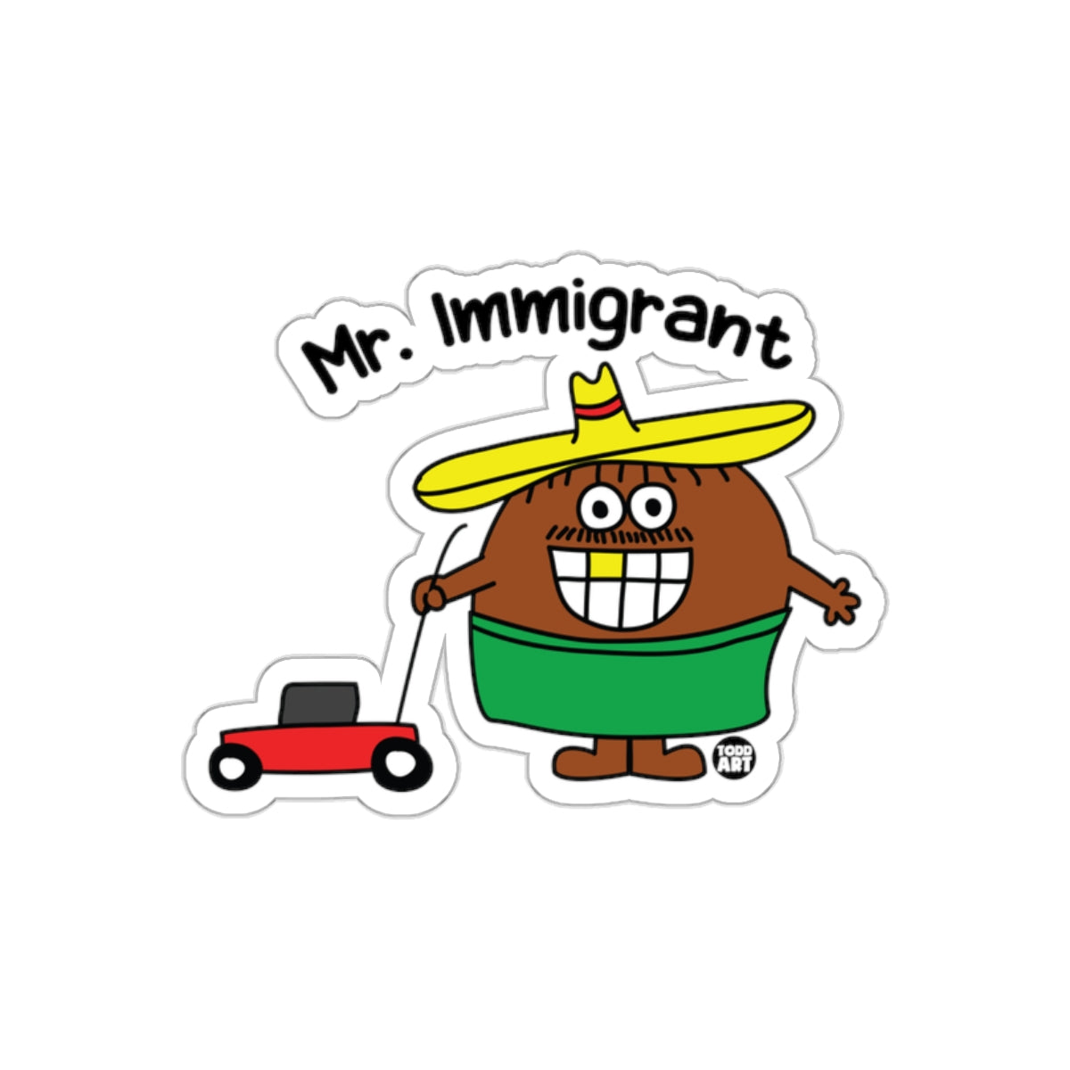 Mr. Immigrant Character with Lawn Mower Sticker