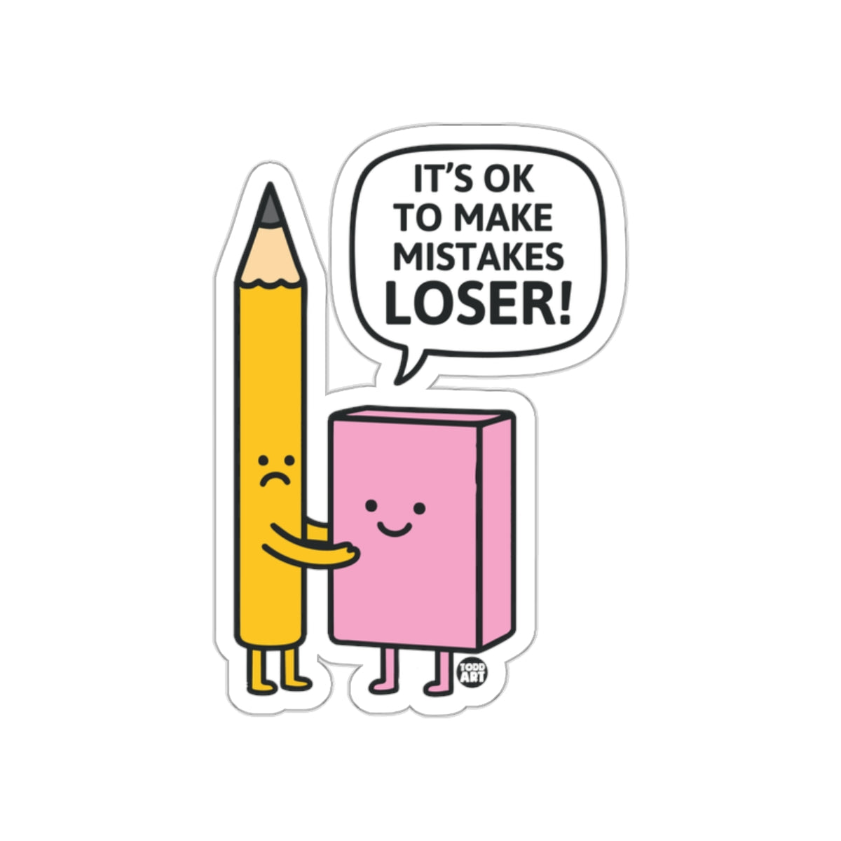 Funny Pencil and Eraser Cartoon Sticker Design
