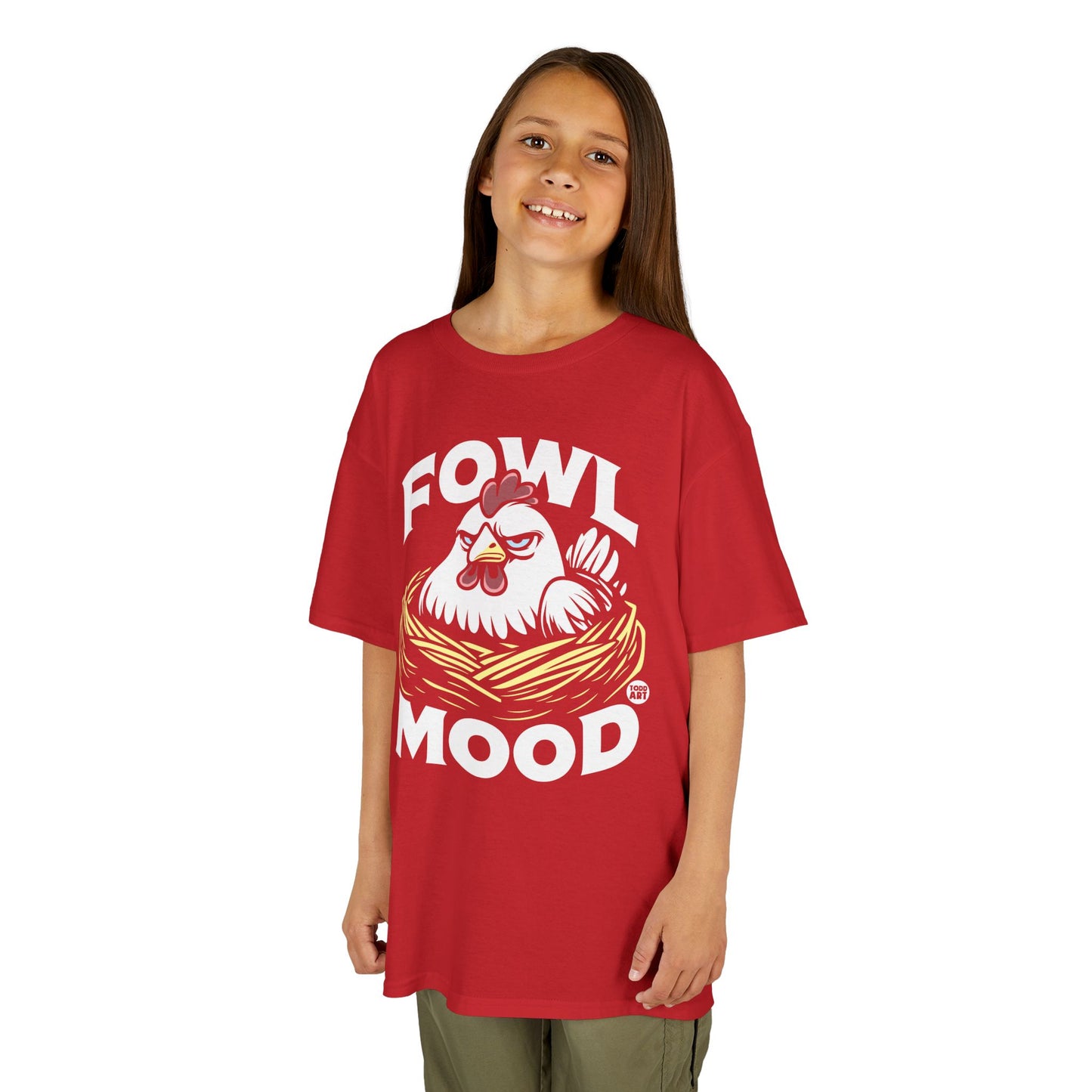 Kids T-Shirt — "Fowl Mood" Grumpy Chicken Graphic Tee