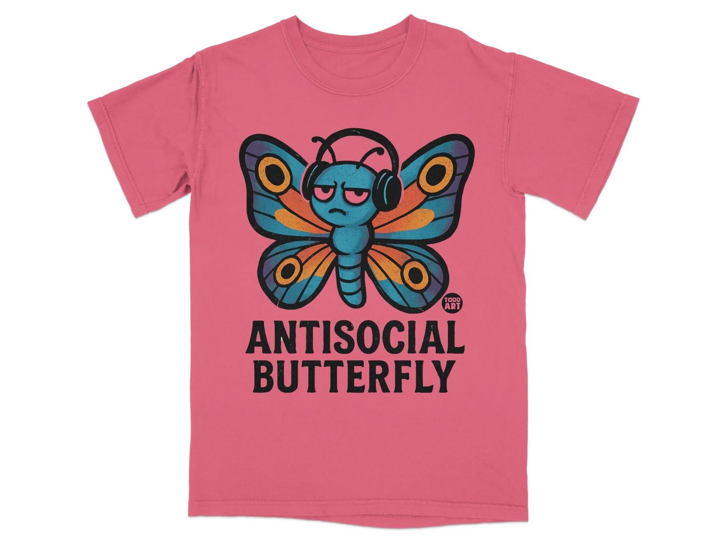Antisocial Butterfly Graphic Tee with Headphones Design