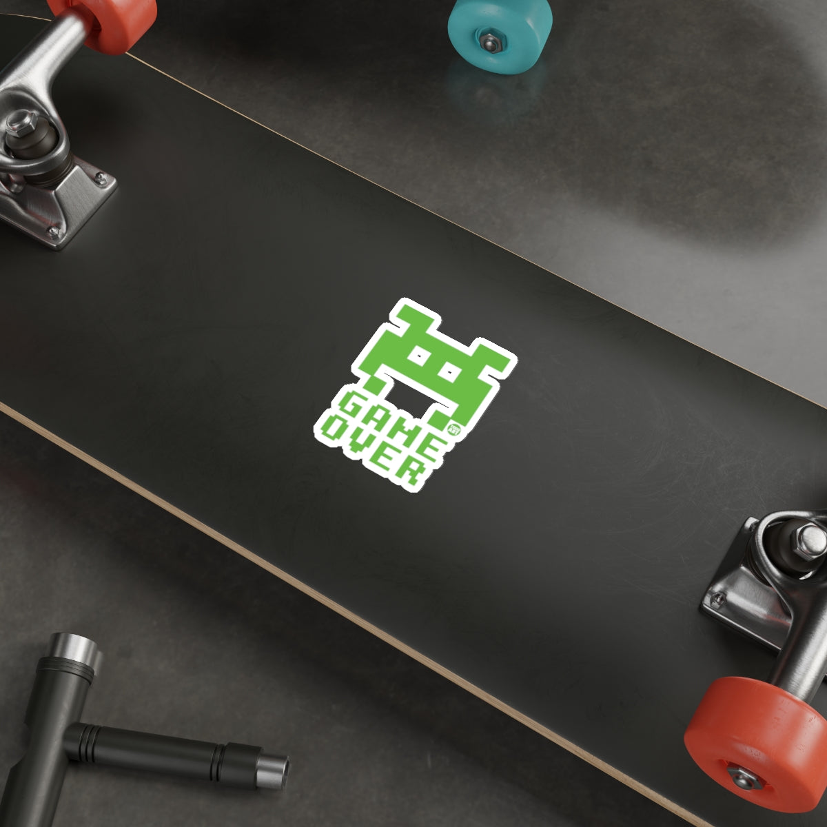 Game Over Green Alien Design Skateboard Deck
