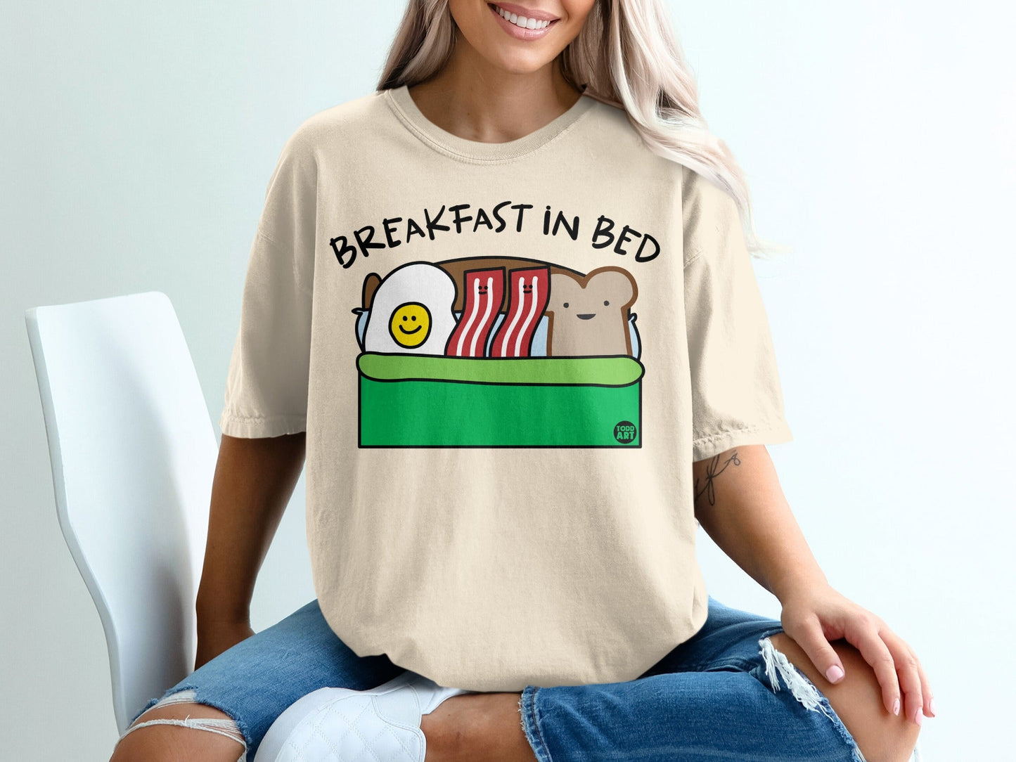 Breakfast in Bed Graphic T-shirt Fun Design Shirt