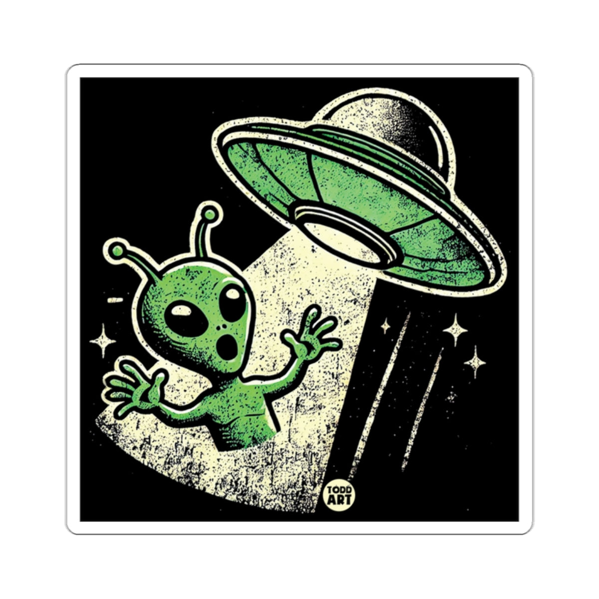 Alien Abduction Retro Art Sticker for Sci-Fi Fans