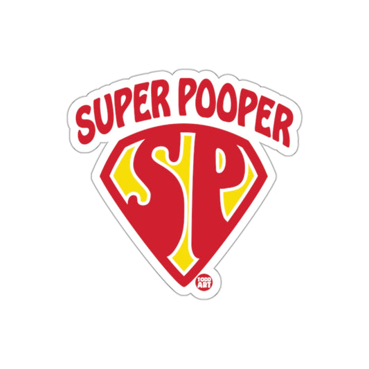 Super Pooper Hero Logo Design in Red and Yellow Stickers