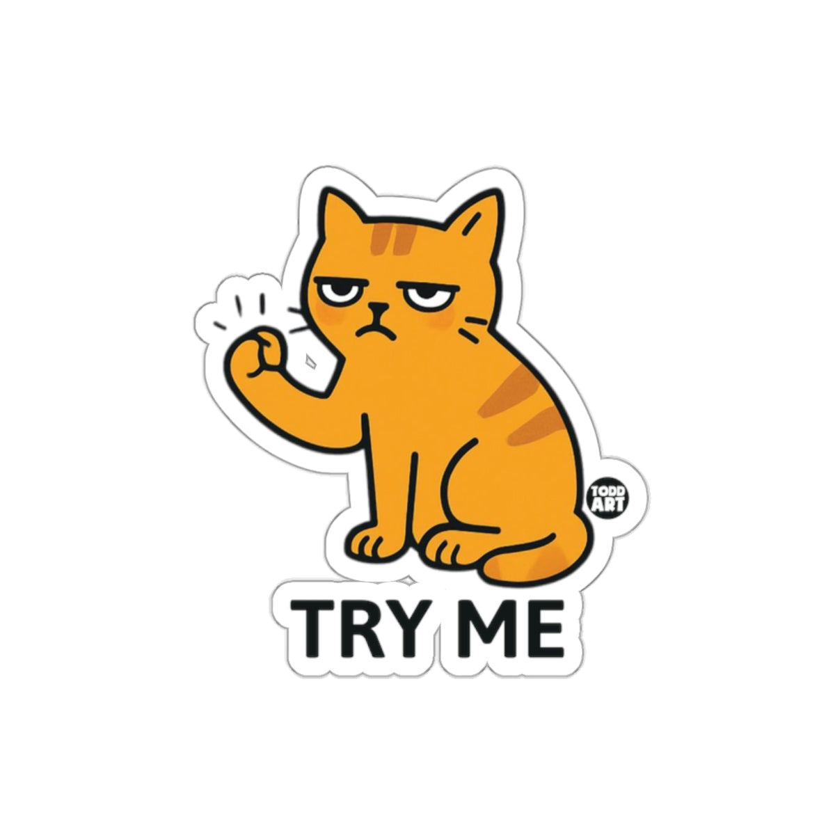 Orange Cat TRY ME Sticker Funny Cartoon Sticker Product