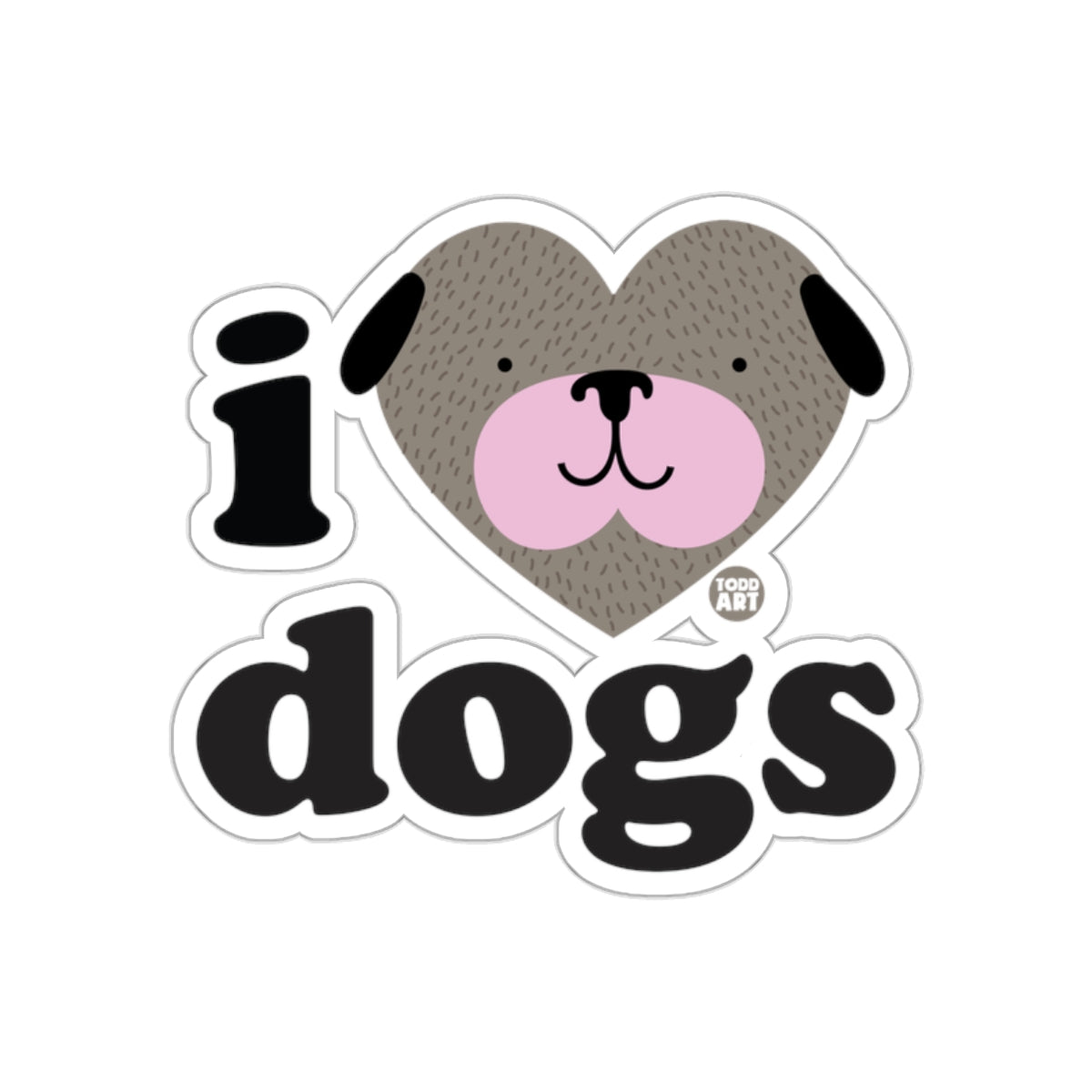 I Love Dogs Cute Heart Dog Face Design Sticker