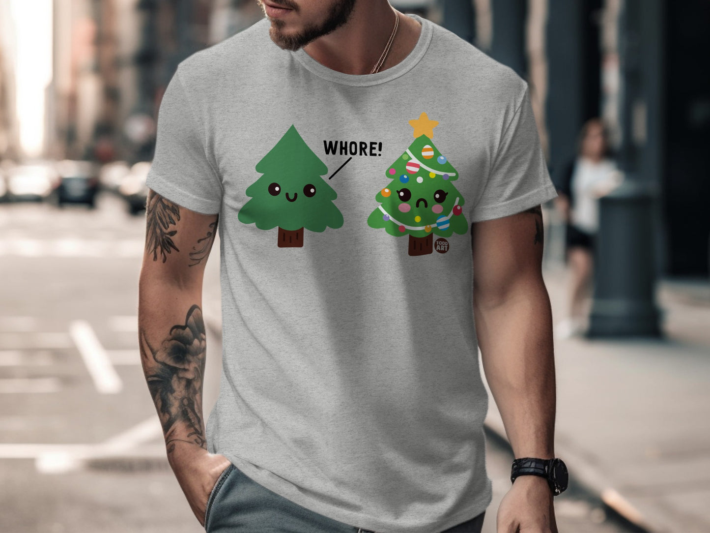 Funny Christmas Trees Graphic Tee with Humor