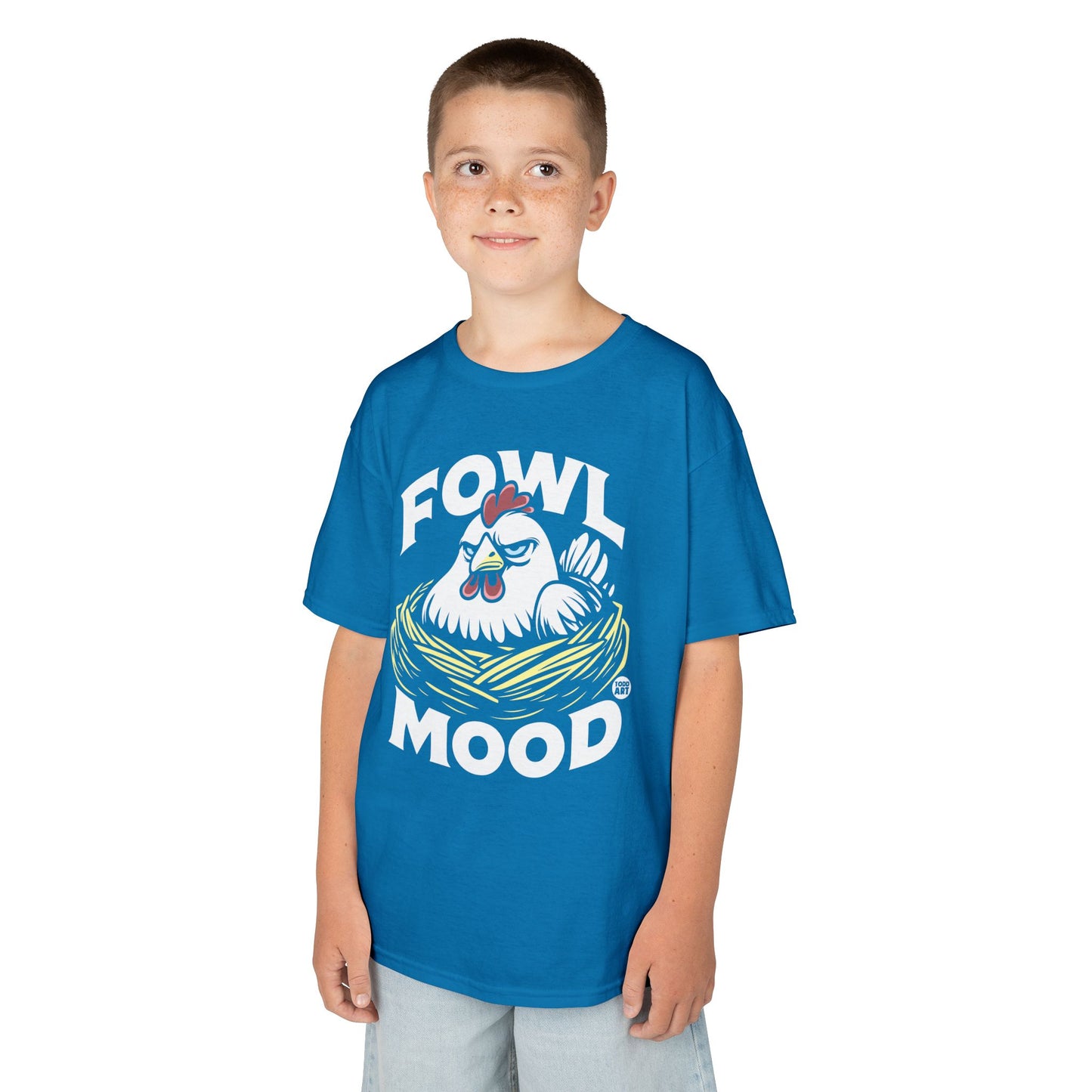 Kids T-Shirt — "Fowl Mood" Grumpy Chicken Graphic Tee