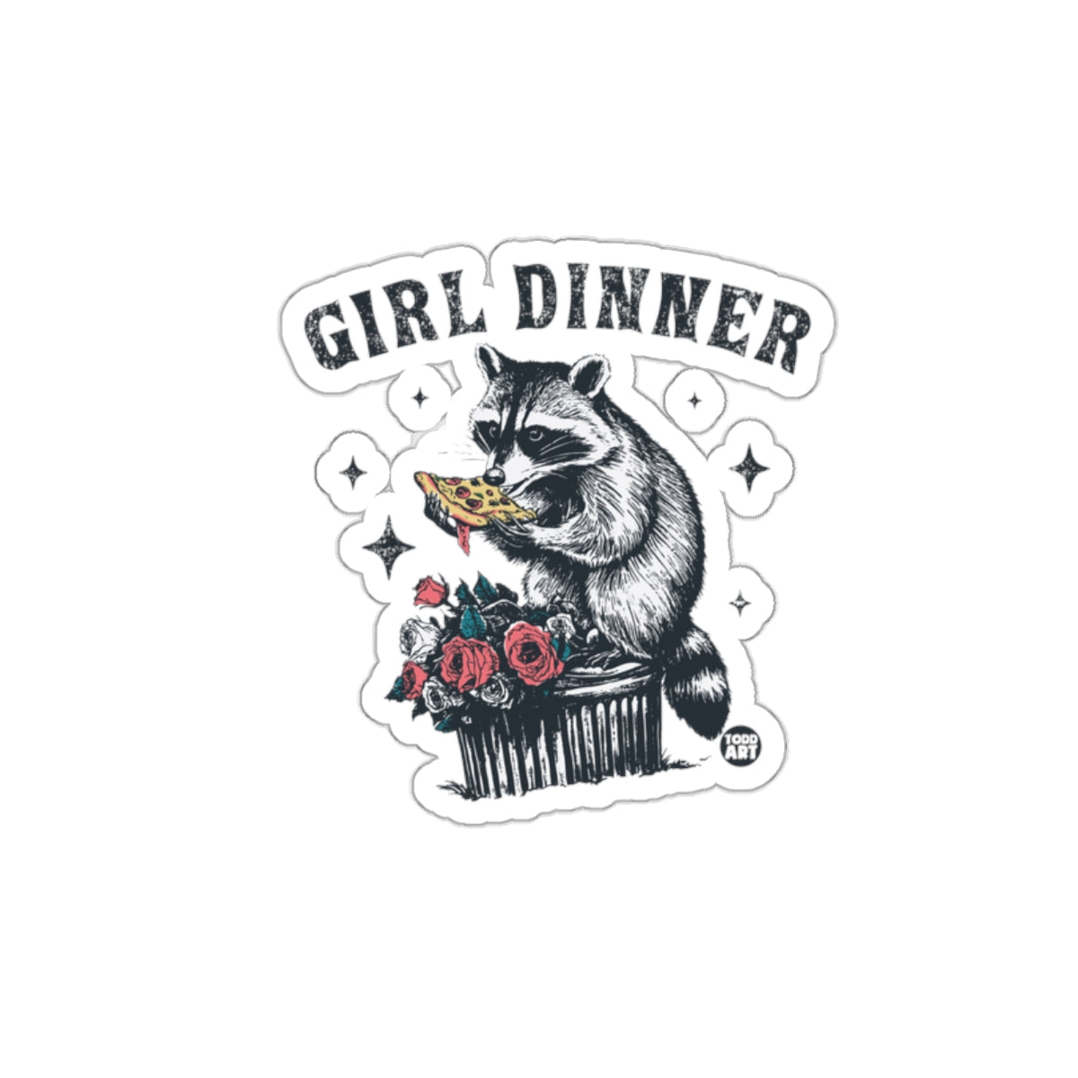 Raccoon Girl Dinner Pizza Roses Todd Art Design Stickers