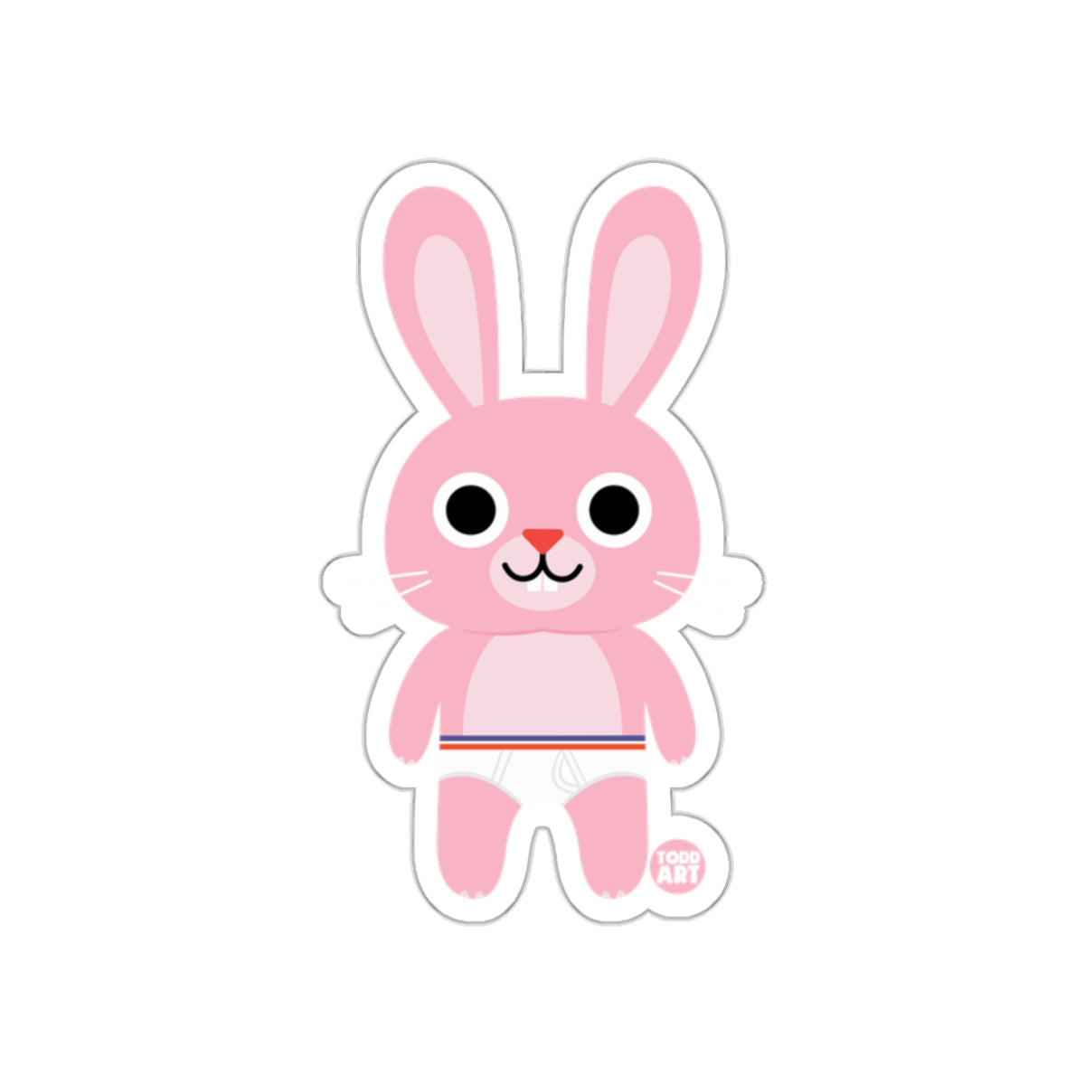 Cute Pink Bunny with Diaper Cartoon Sticker Design