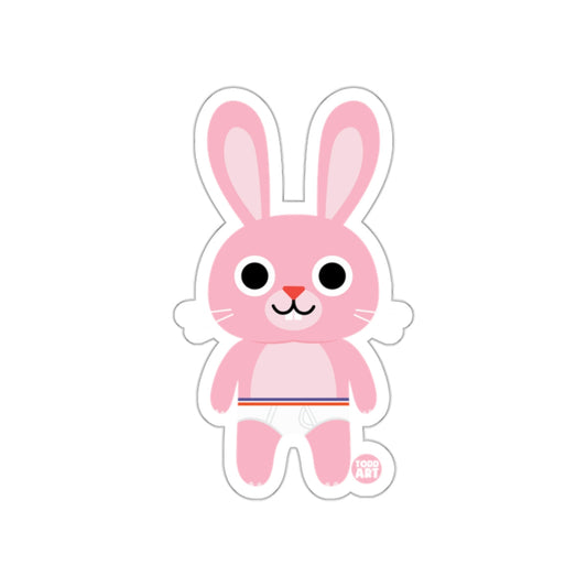 Cute Pink Bunny with Diaper Cartoon Sticker Design