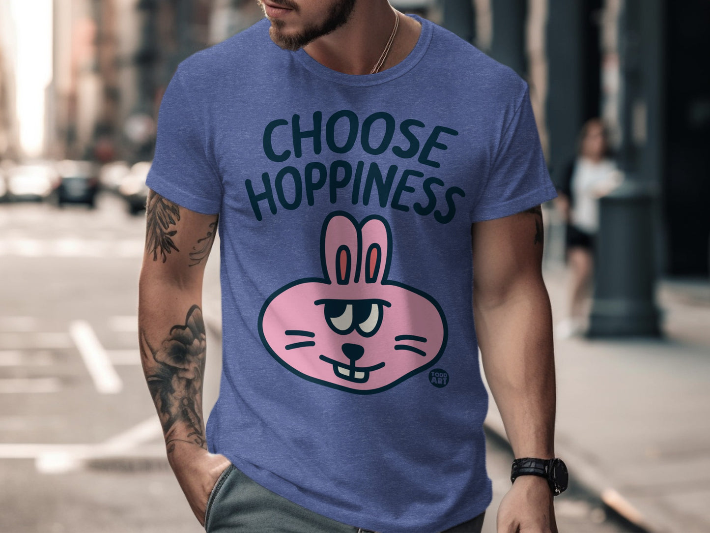 Choose Hoppiness Pink Bunny Graphic T-Shirt