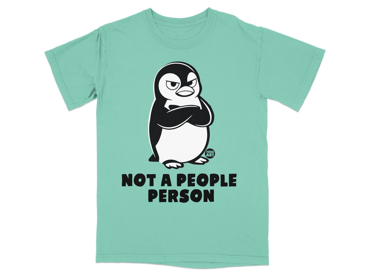 Penguin with arms crossed and text "Not a people person".