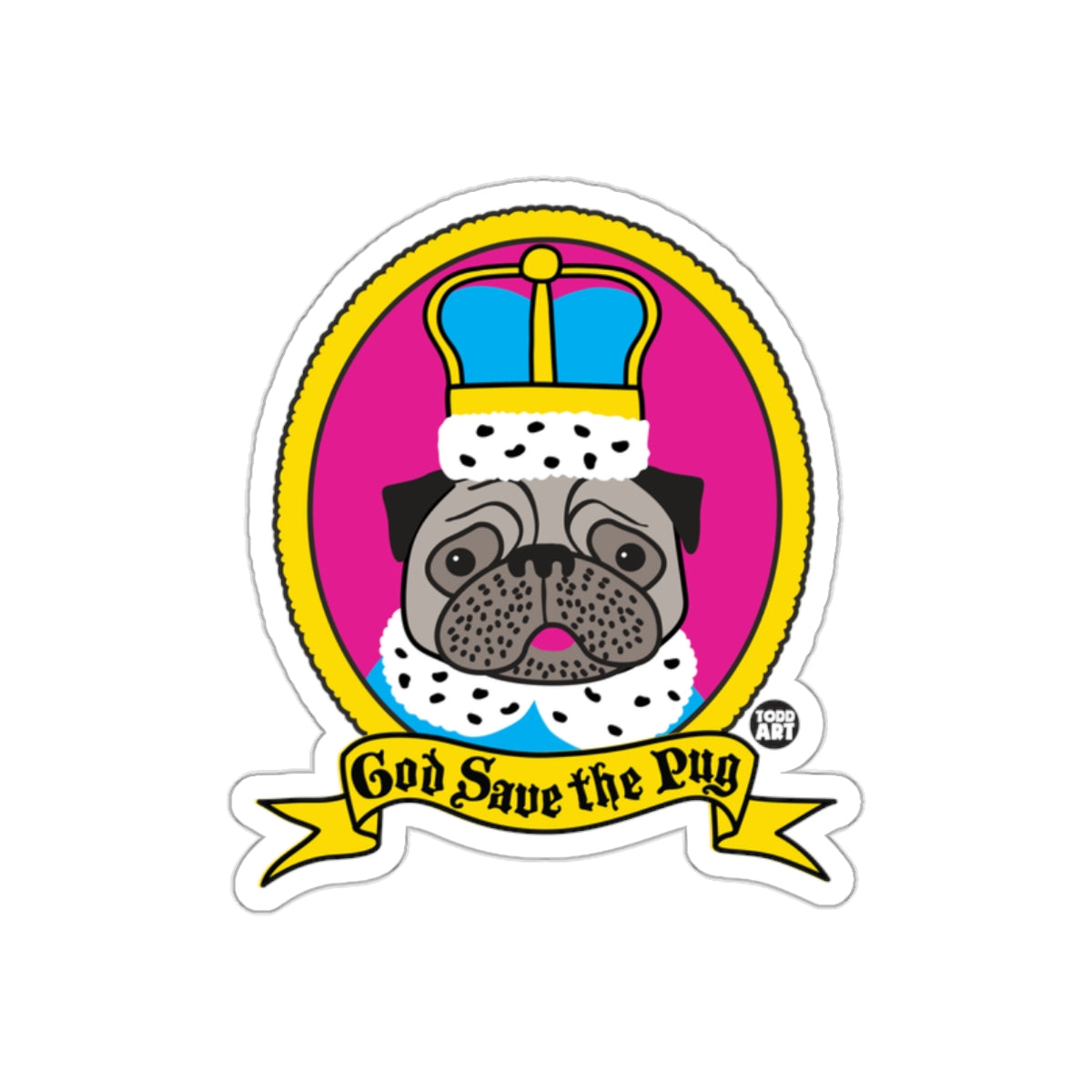 God Save the Pug Sticker With Royal Crown Design
