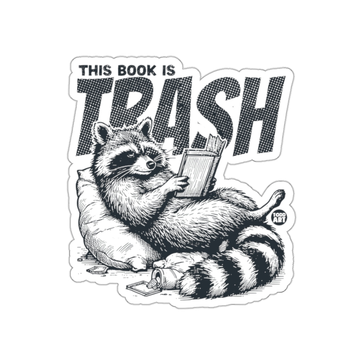 Trash Reading Raccoon Sticker for Unique Decor