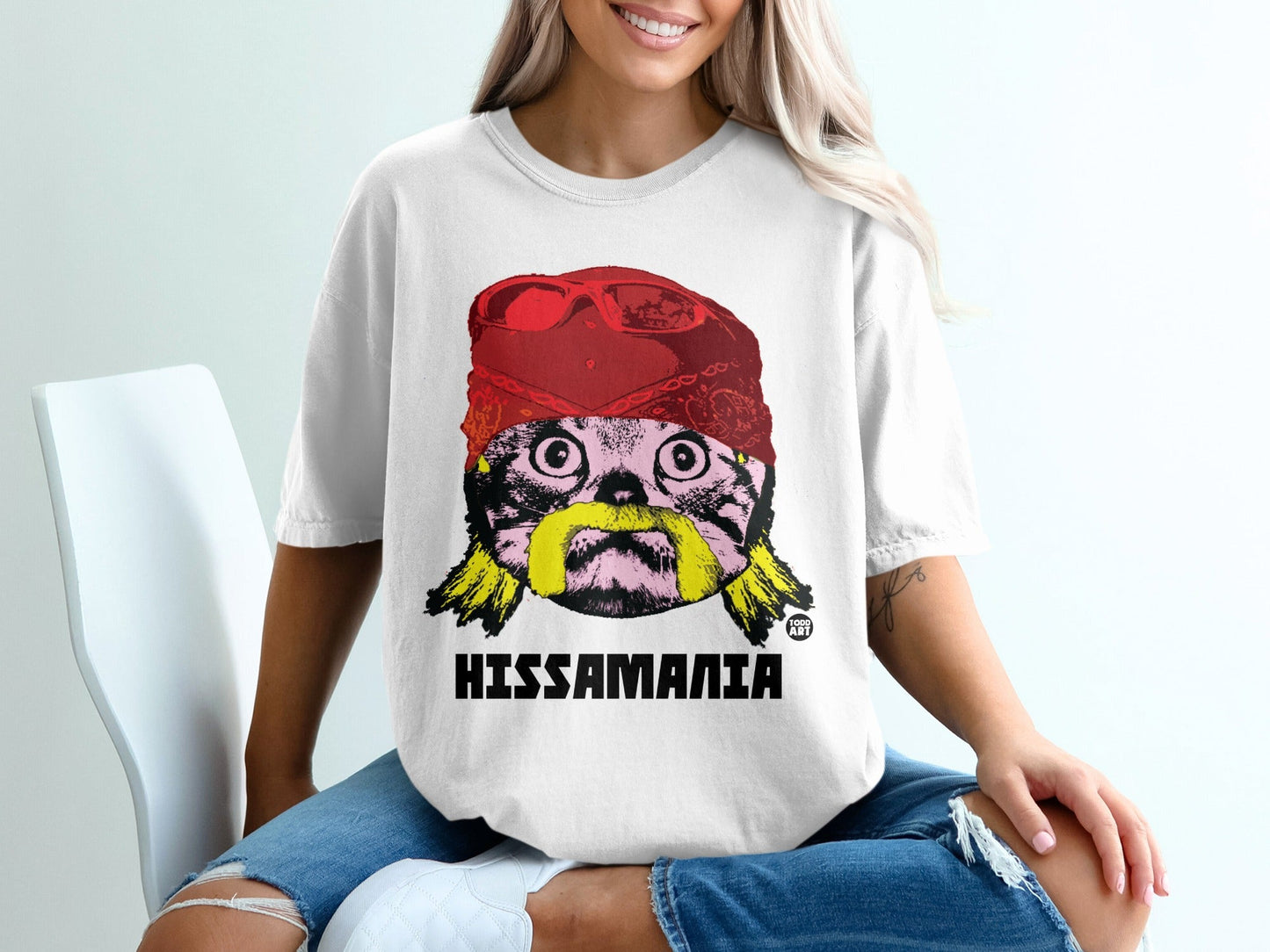 Hissamania Cat with Bandana Graphic Tee Shirt