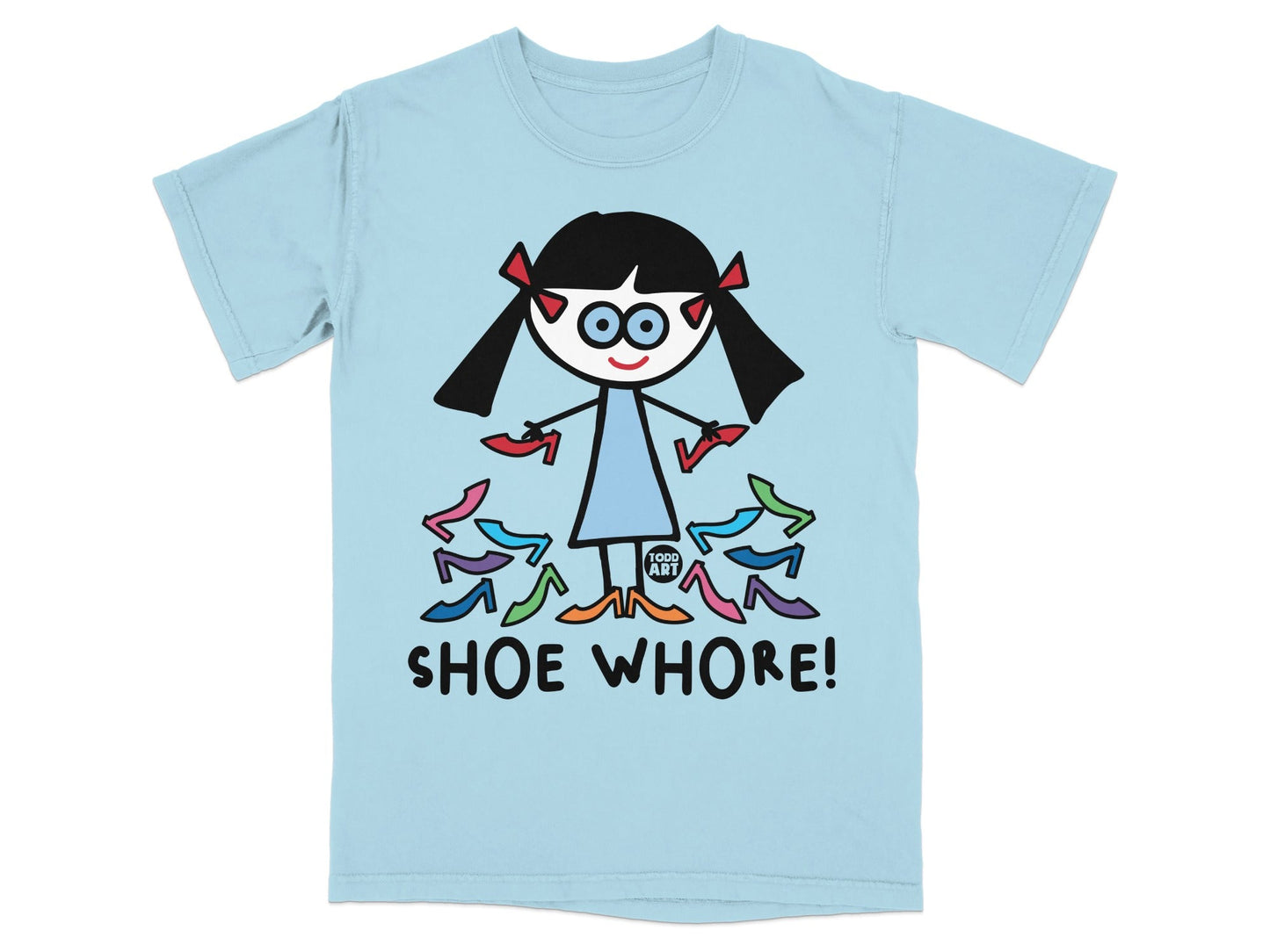 Fun Cartoon Girl with Shoes Graphic T-Shirt