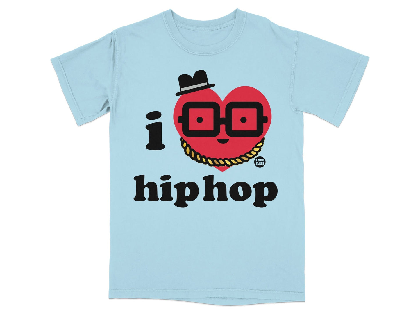 I Love Hip Hop Graphic Tee with Cartoon Heart Face