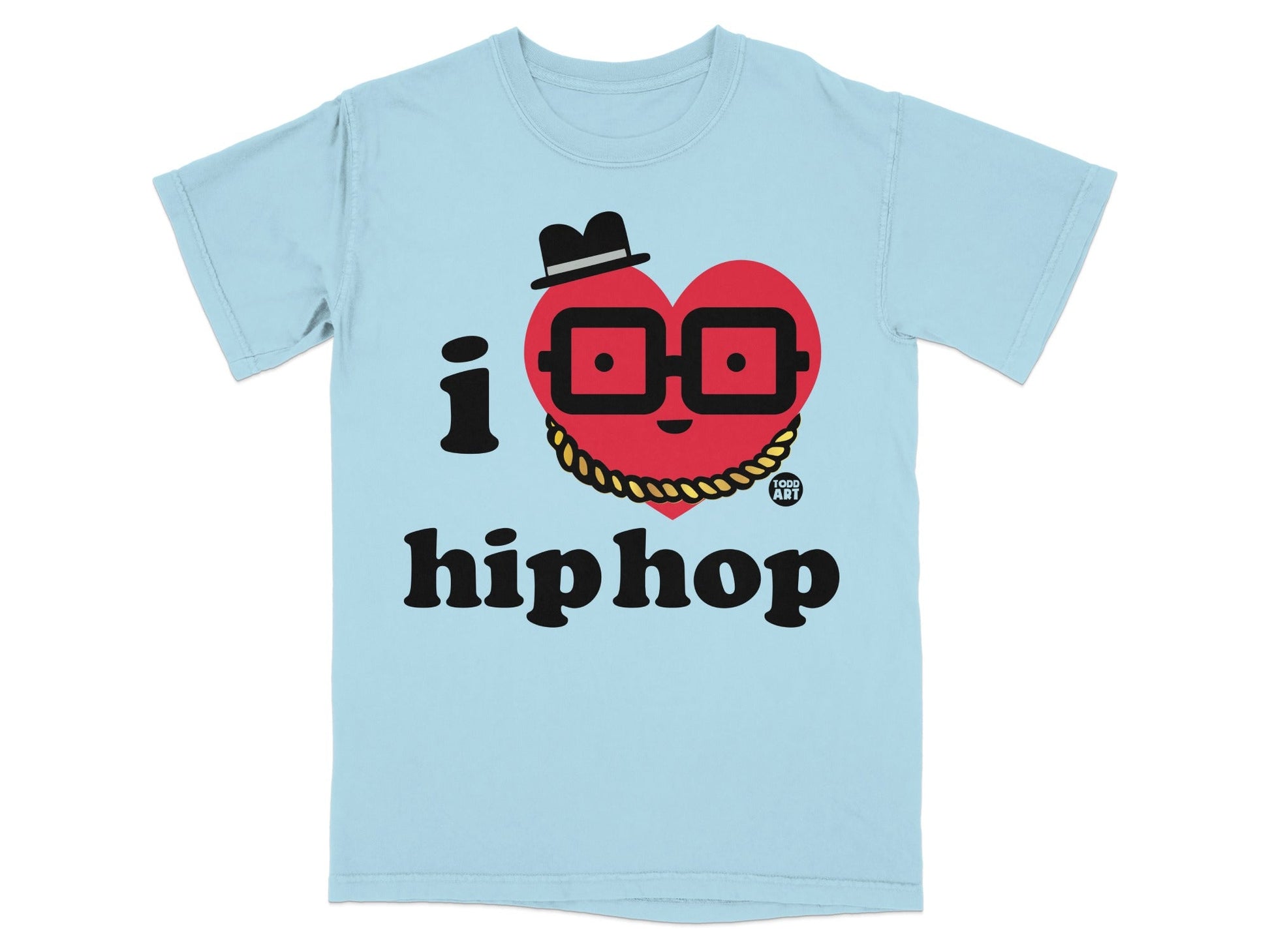 I Love Hip Hop Graphic Tee with Cartoon Heart Face