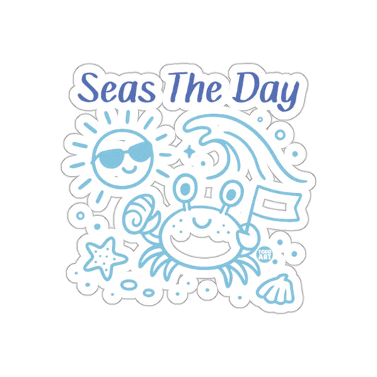 Seas The Day Crab Cartoon Sticker for Fun Decor