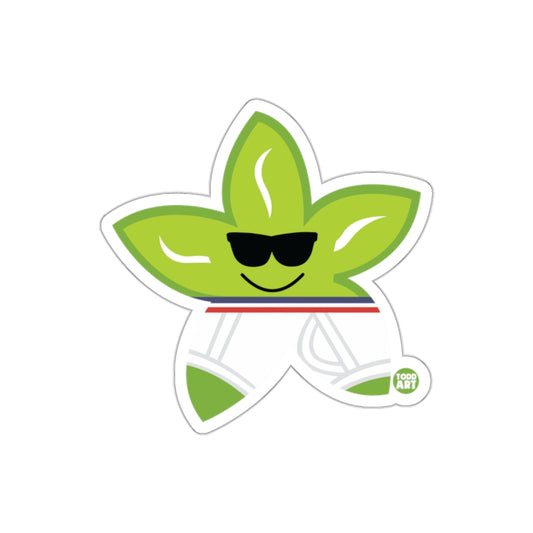 Cool Green Leaf with Sunglasses Sticker Design