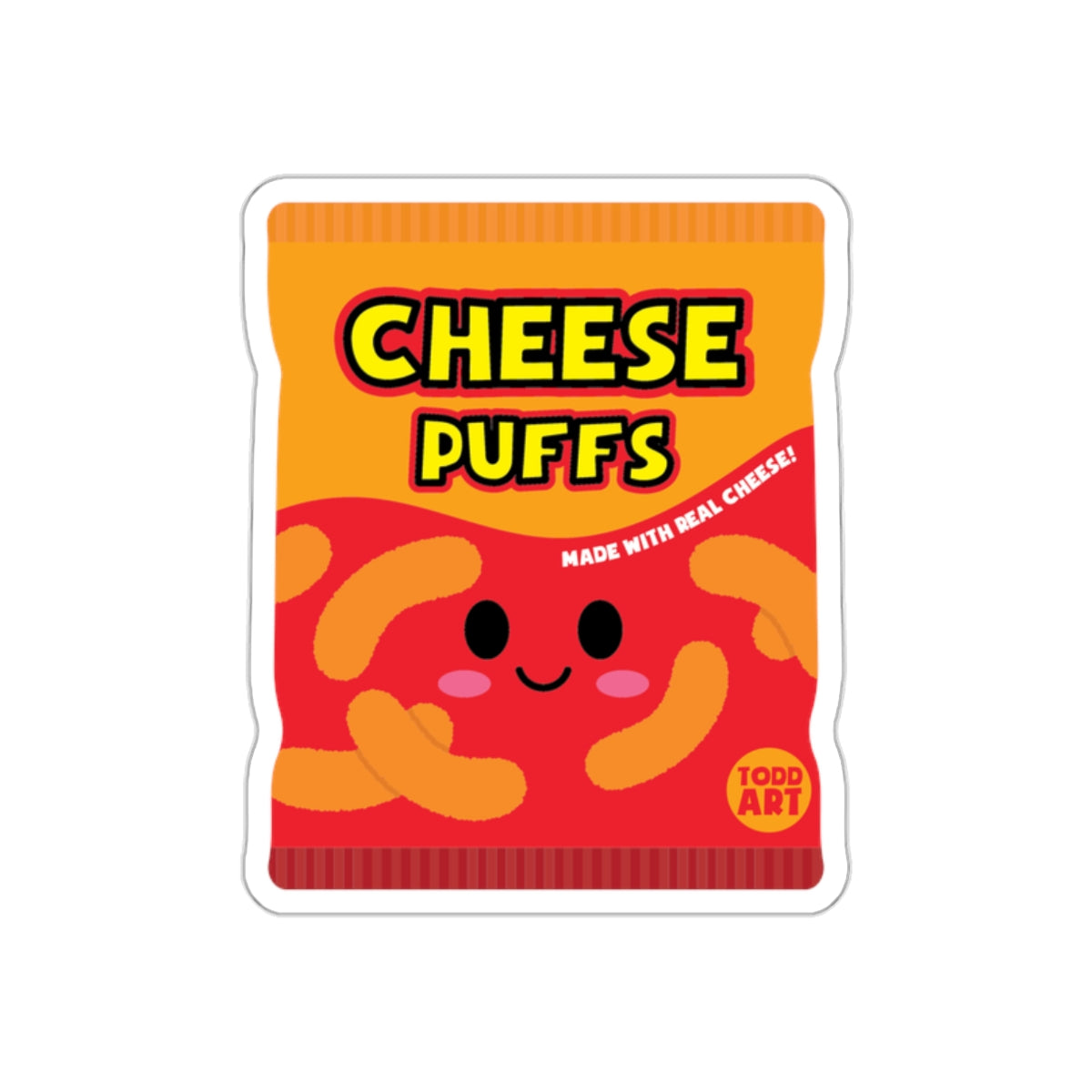 Cheese Puffs Snack with Smiling Face Art Sticker