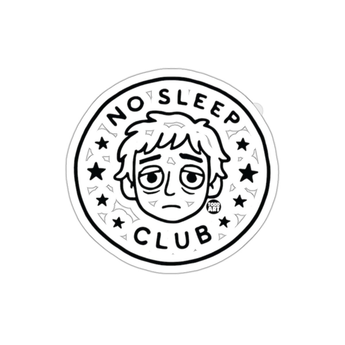 No Sleep Club Graphic Sticker with Tired Face Design