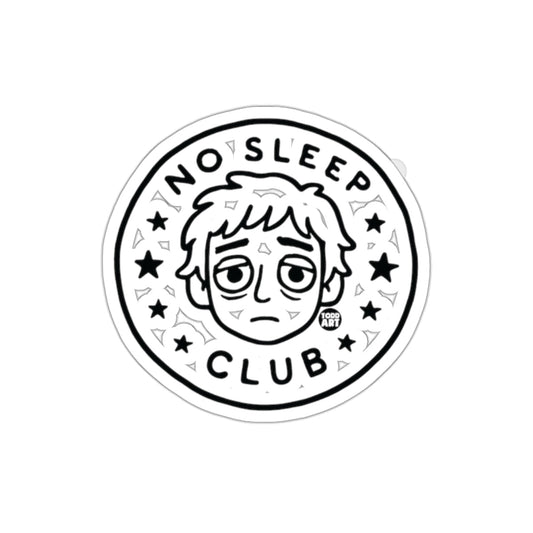 No Sleep Club Graphic Sticker with Tired Face Design