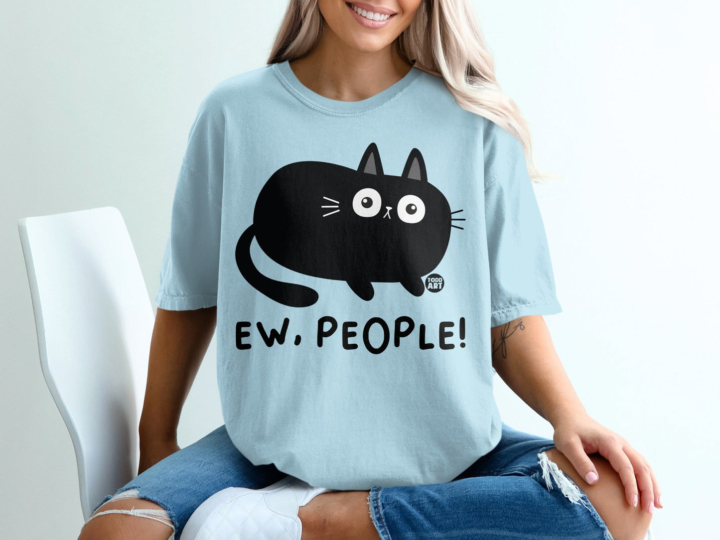 Cute Black Cat Ew People Graphic T-Shirt for Cat Lovers
