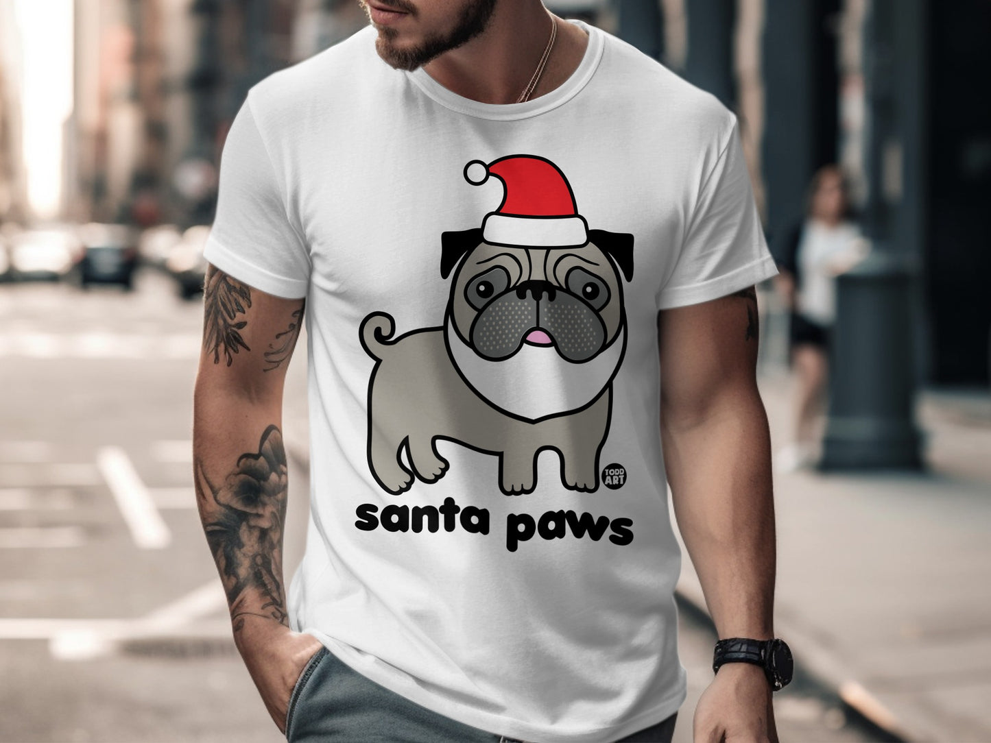 Santa Paws Christmas Pug Graphic T-Shirt product